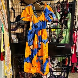 Tabitha Brown x Target Bright Orange & Blue Floral Open Back Midi Dress